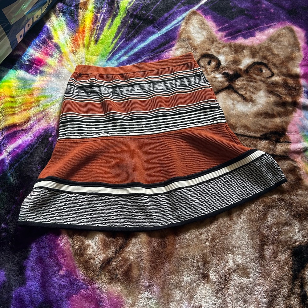 🍂Free People Orange and Black Ribbed A-line Mini Skirt🐴